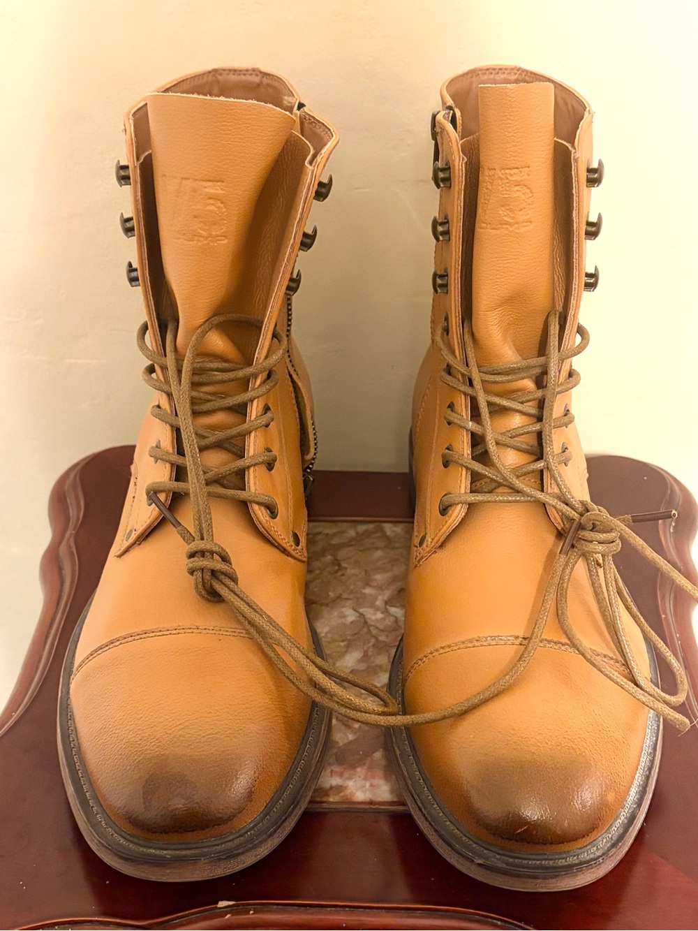 J75 Cylinder Men’s Size 11 Tan Leather Cap Toe Lace Up Side Zip Boots